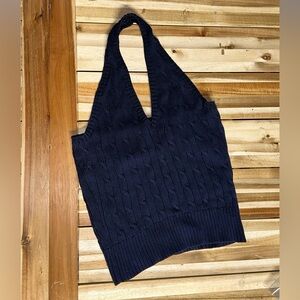 Ralph Lauren Navy Cable Knit Halter Sweater